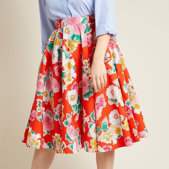 Hell Bunny Dresses & Skirts - Hell Bunny Orange Floral Circle Skirt ModCloth